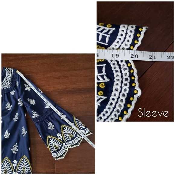 Shoshanna Calah blue embroidered flare sleeve deep V flowy boho top- size S - Picture 12 of 12